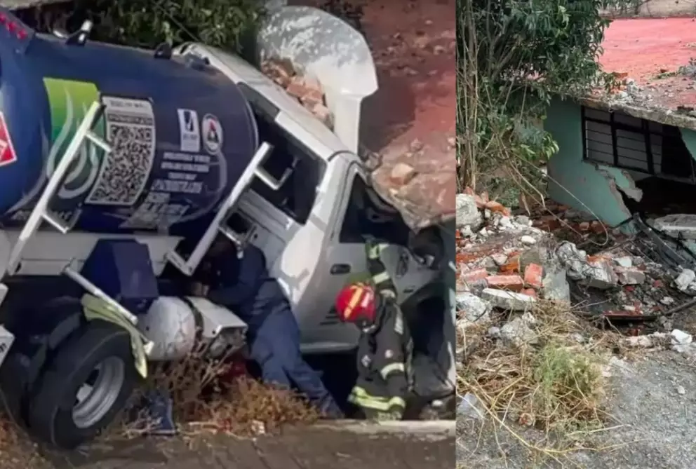 Pipa de gas pierde el control y se estrella contra dos casas en ...
